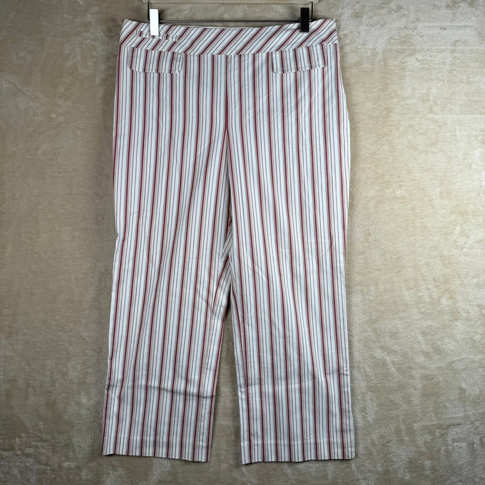 Loft Womens Rust White Striped Straight Leg Ankle Pants Size 10 Preppy Academia